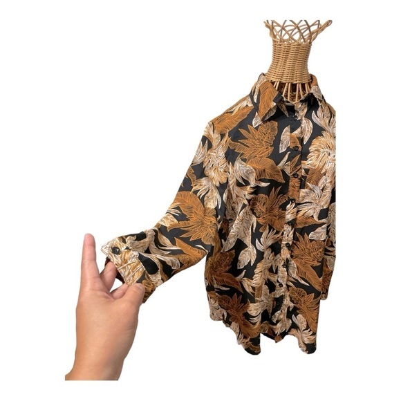 PLT Black Palm Leaf Print Beach Shirt - Picture 5 of 10